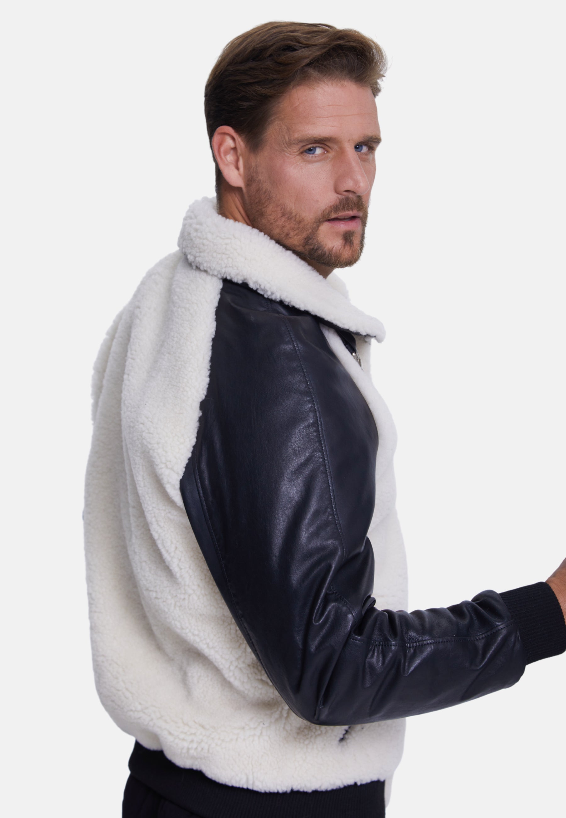 Men's Shearling Jacket, Silky Black With White Curly Wool