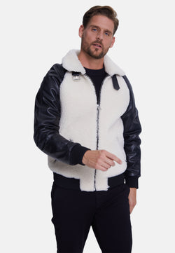 Image of Men's Shearling Jacket, Silky Black With White Curly Wool