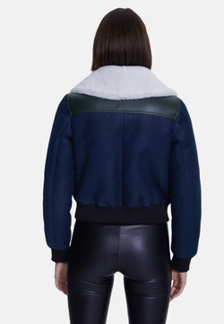 Image of Women's Fashion Jacket, Washed Navy With White Curly Wool