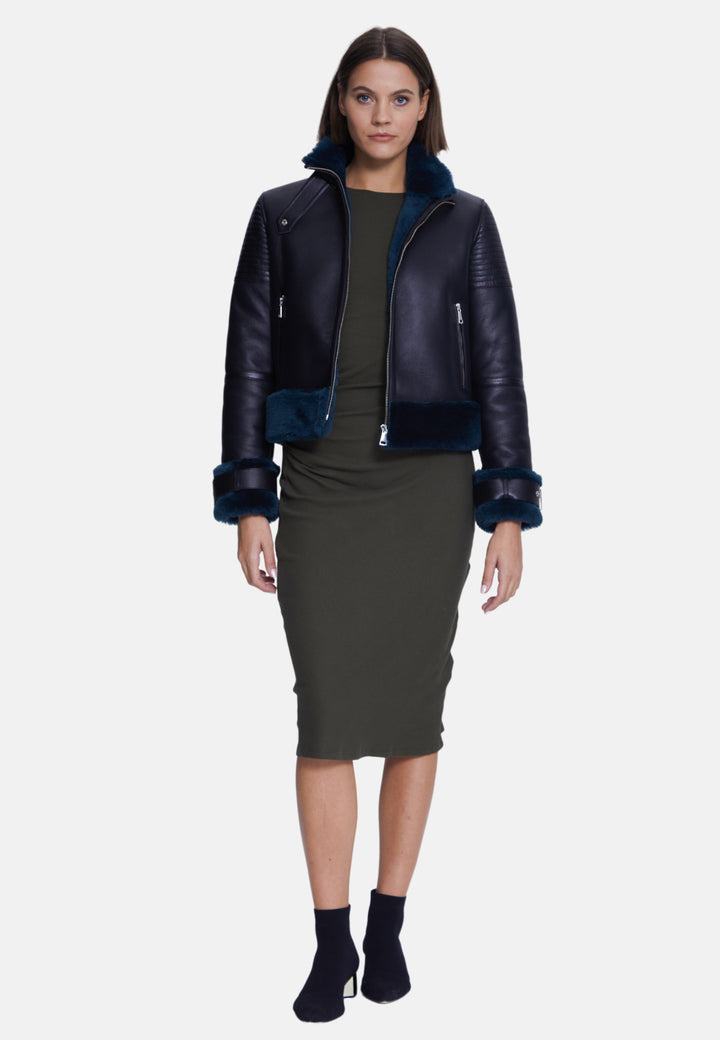 Women's Fashion Jacket, Silky Black With Emerald Wool
