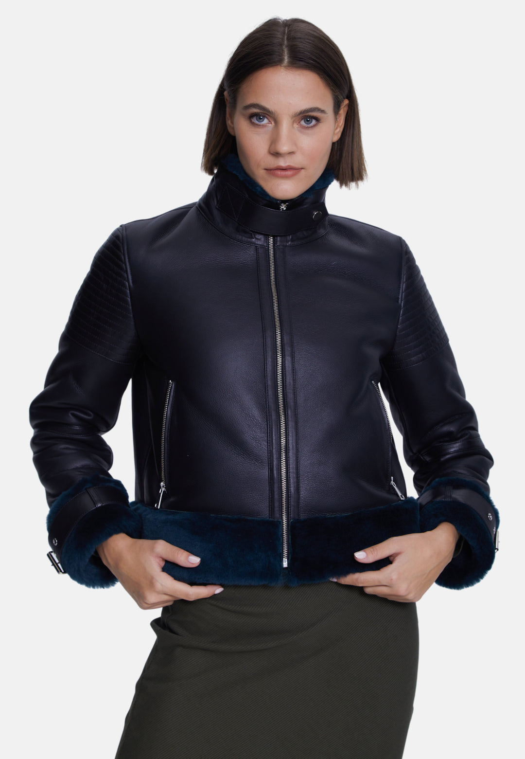 Women's Fashion Jacket, Silky Black With Emerald Wool