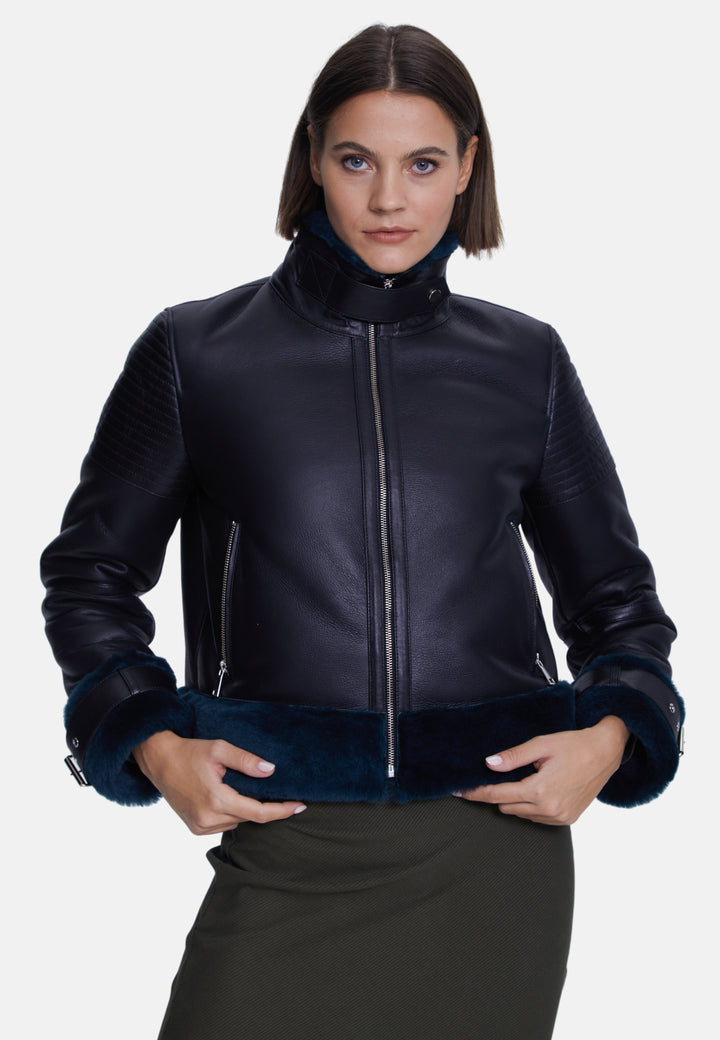 Women's Fashion Jacket, Silky Black With Emerald Wool