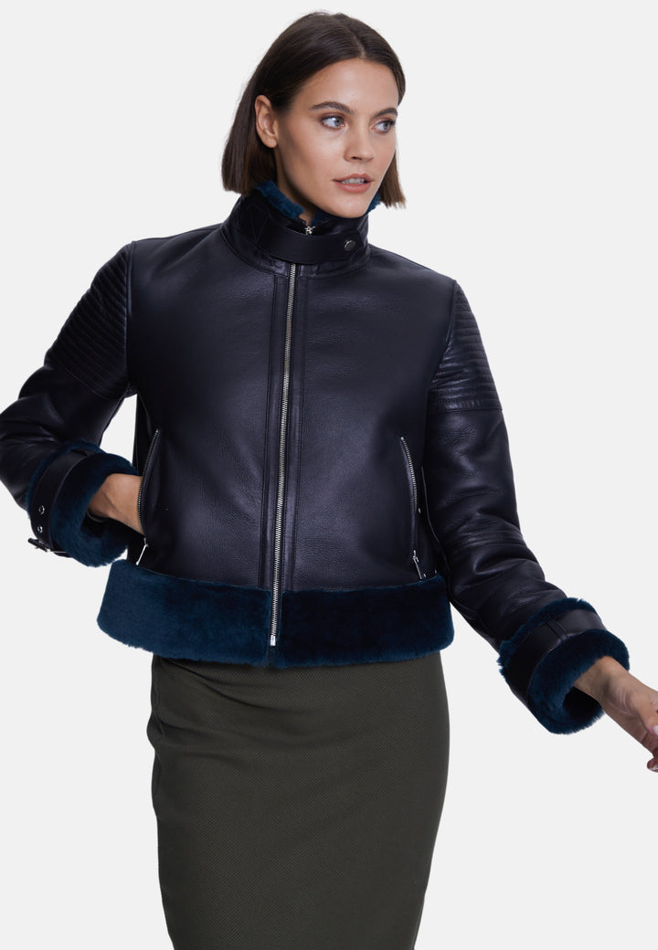 Women's Fashion Jacket, Silky Black With Emerald Wool