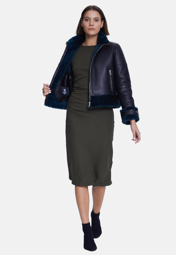 Women's Fashion Jacket, Silky Black With Emerald Wool