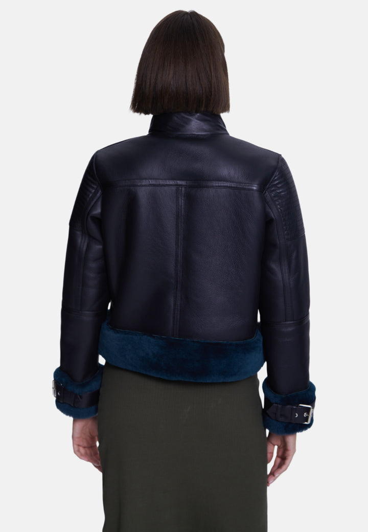 Women's Fashion Jacket, Silky Black With Emerald Wool