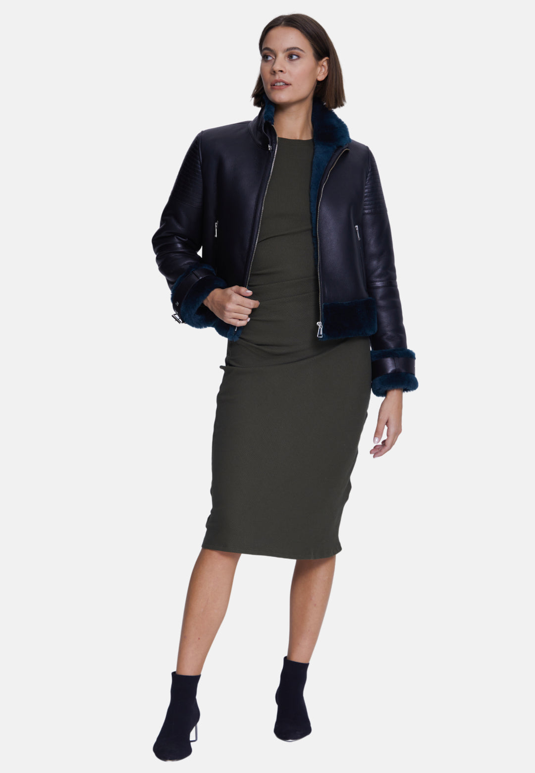Women's Fashion Jacket, Silky Black With Emerald Wool