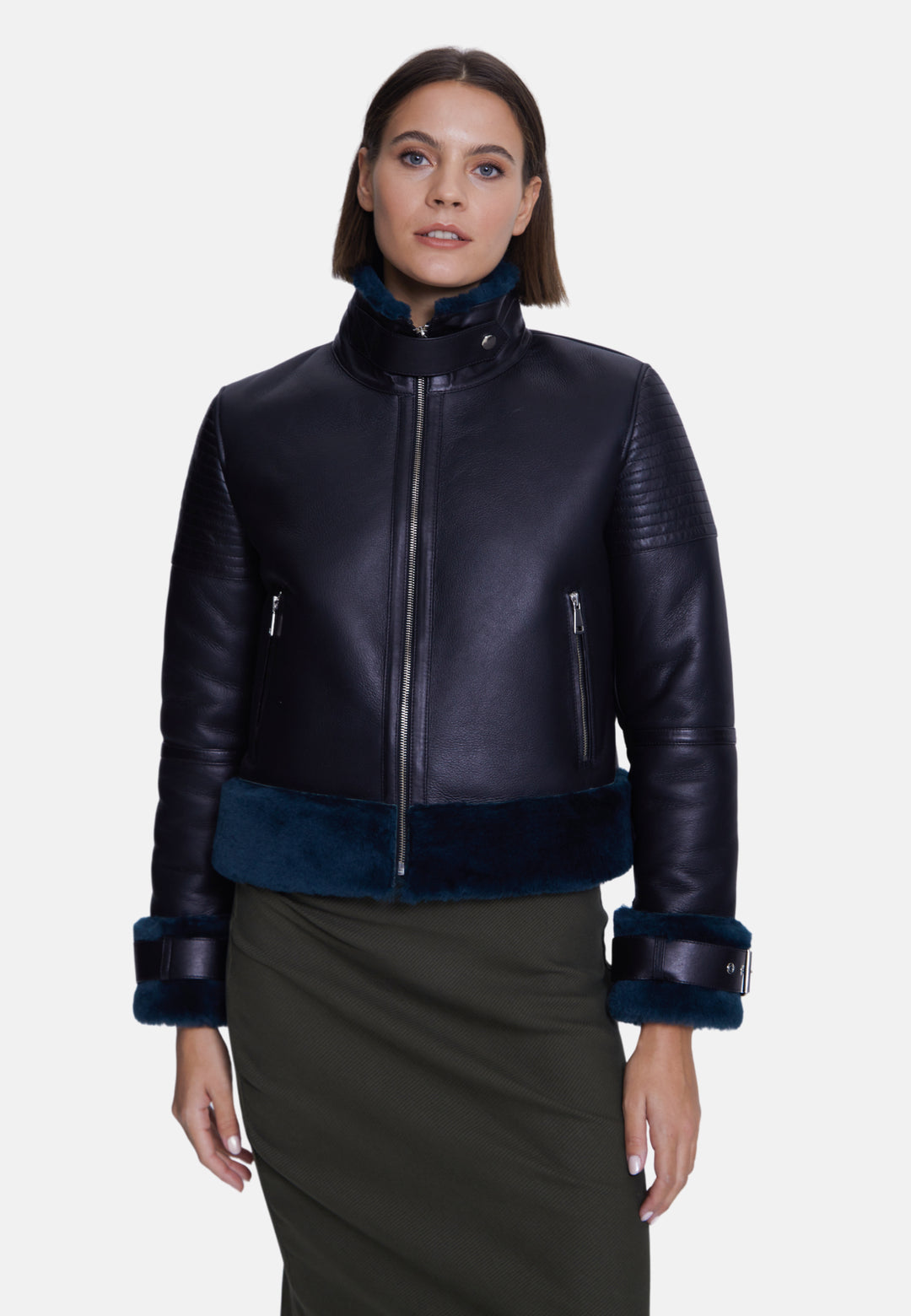 Women's Fashion Jacket, Silky Black With Emerald Wool