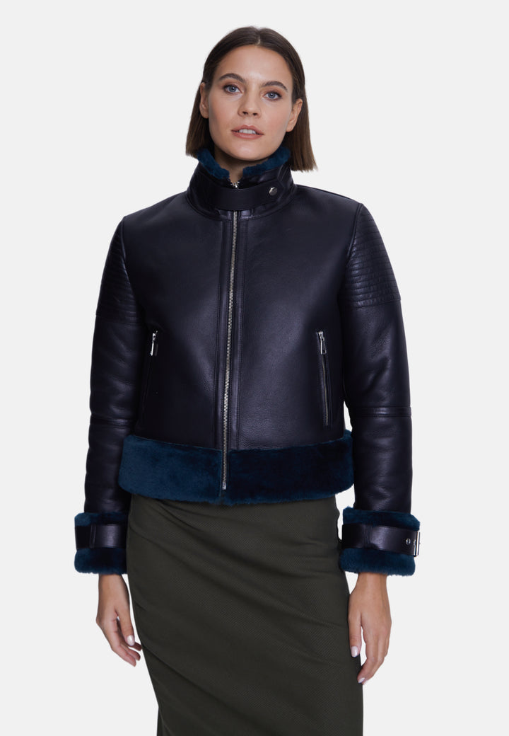 Women's Fashion Jacket, Silky Black With Emerald Wool