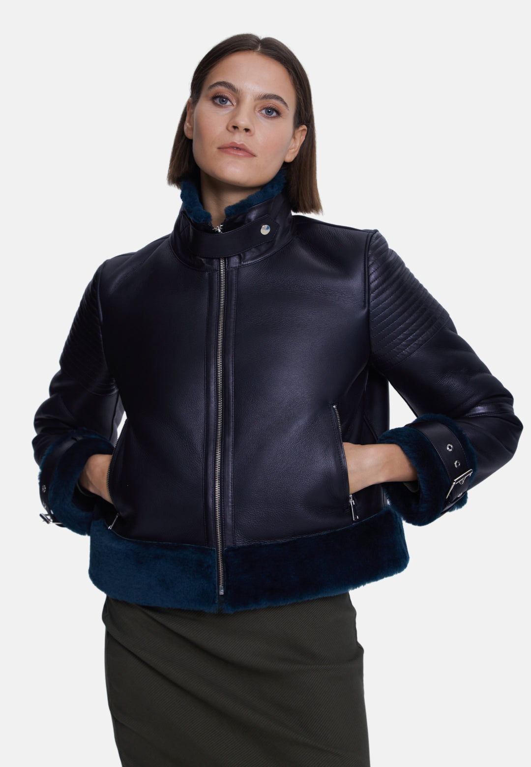 Women's Fashion Jacket, Silky Black With Emerald Wool