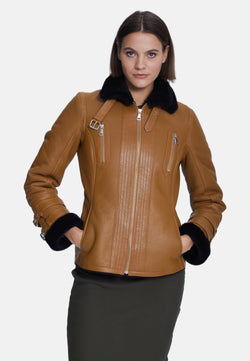 Image of Women's Fashion Jacket, Silky Tan With Black Wool