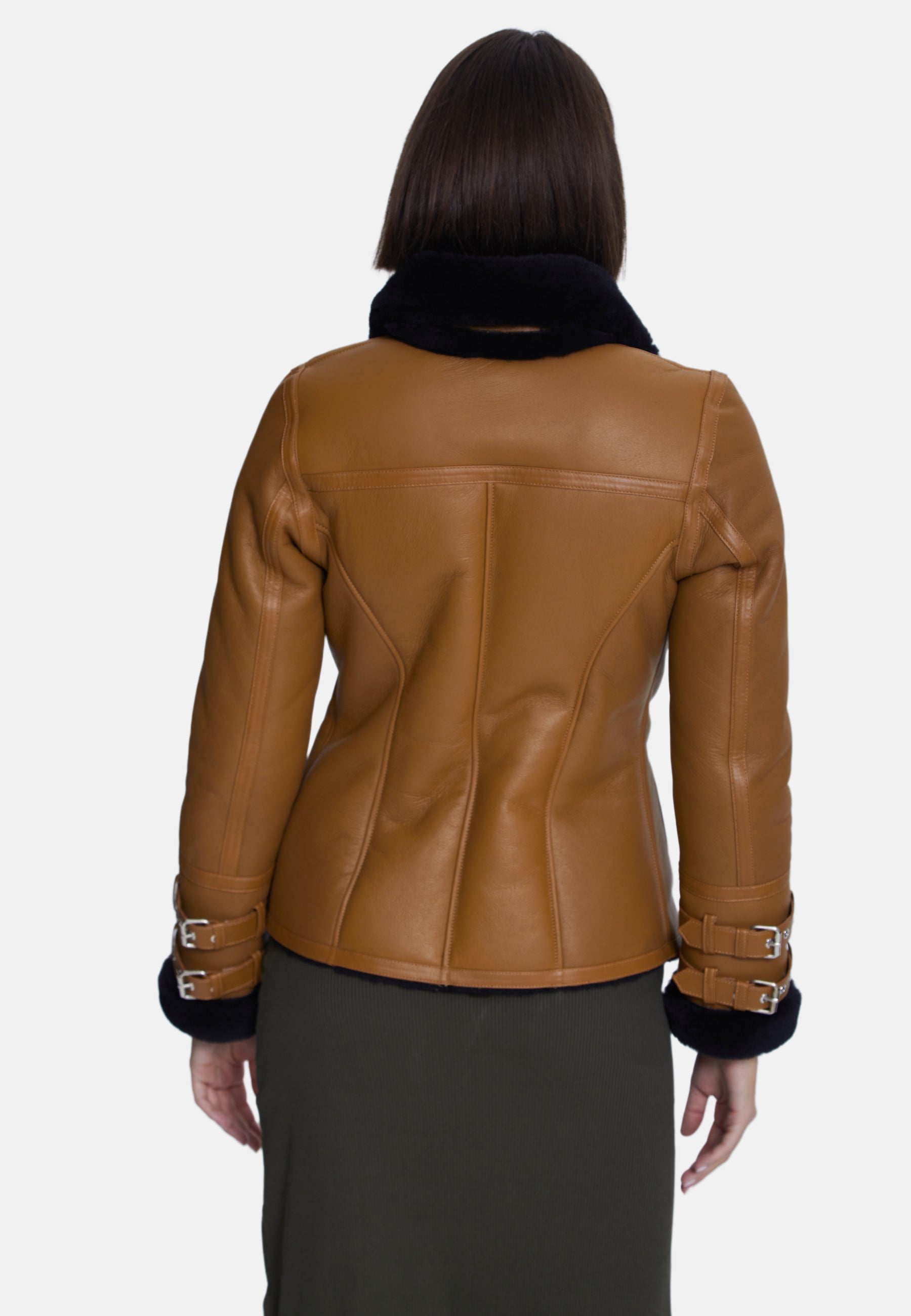 Women's Fashion Jacket, Silky Tan With Black Wool