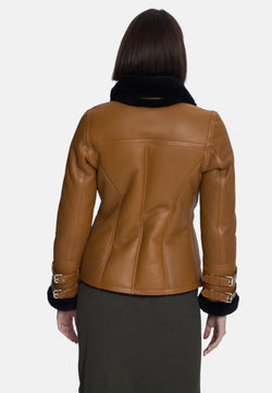 Image of Women's Fashion Jacket, Silky Tan With Black Wool