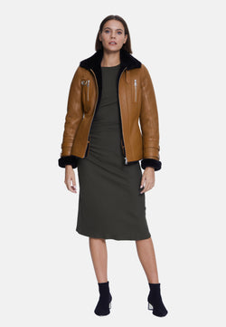 Image of Women's Fashion Jacket, Silky Tan With Black Wool