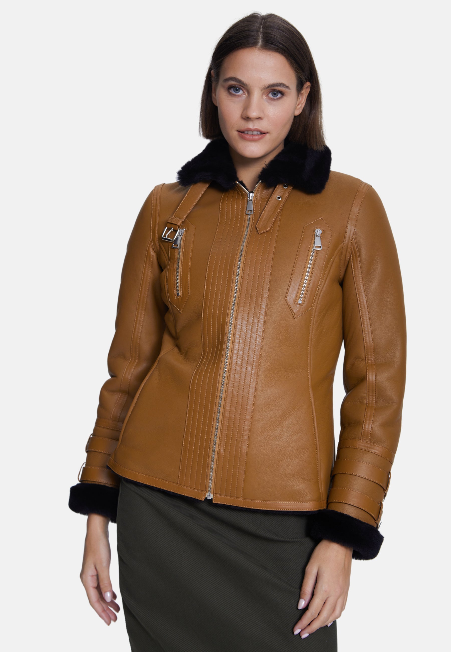 Women's Fashion Jacket, Silky Tan With Black Wool