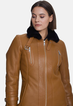 Image of Women's Fashion Jacket, Silky Tan With Black Wool