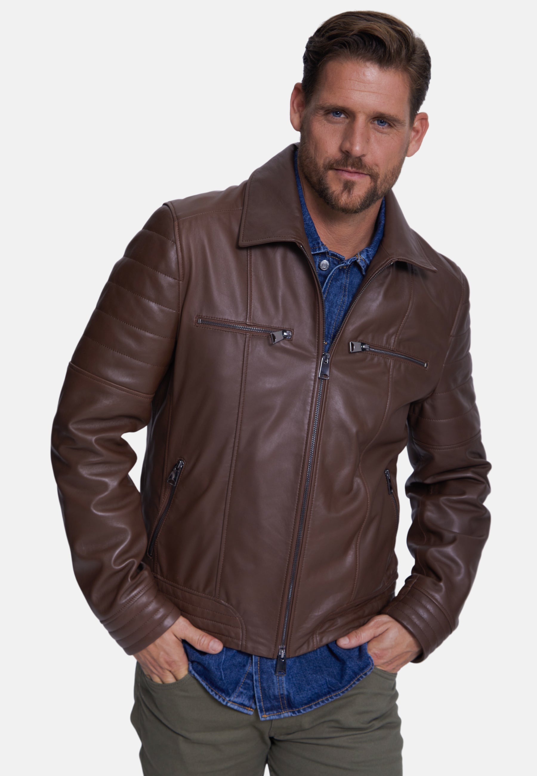 Men's Fashion Leather Jacket, Nappa Chocolate Brown