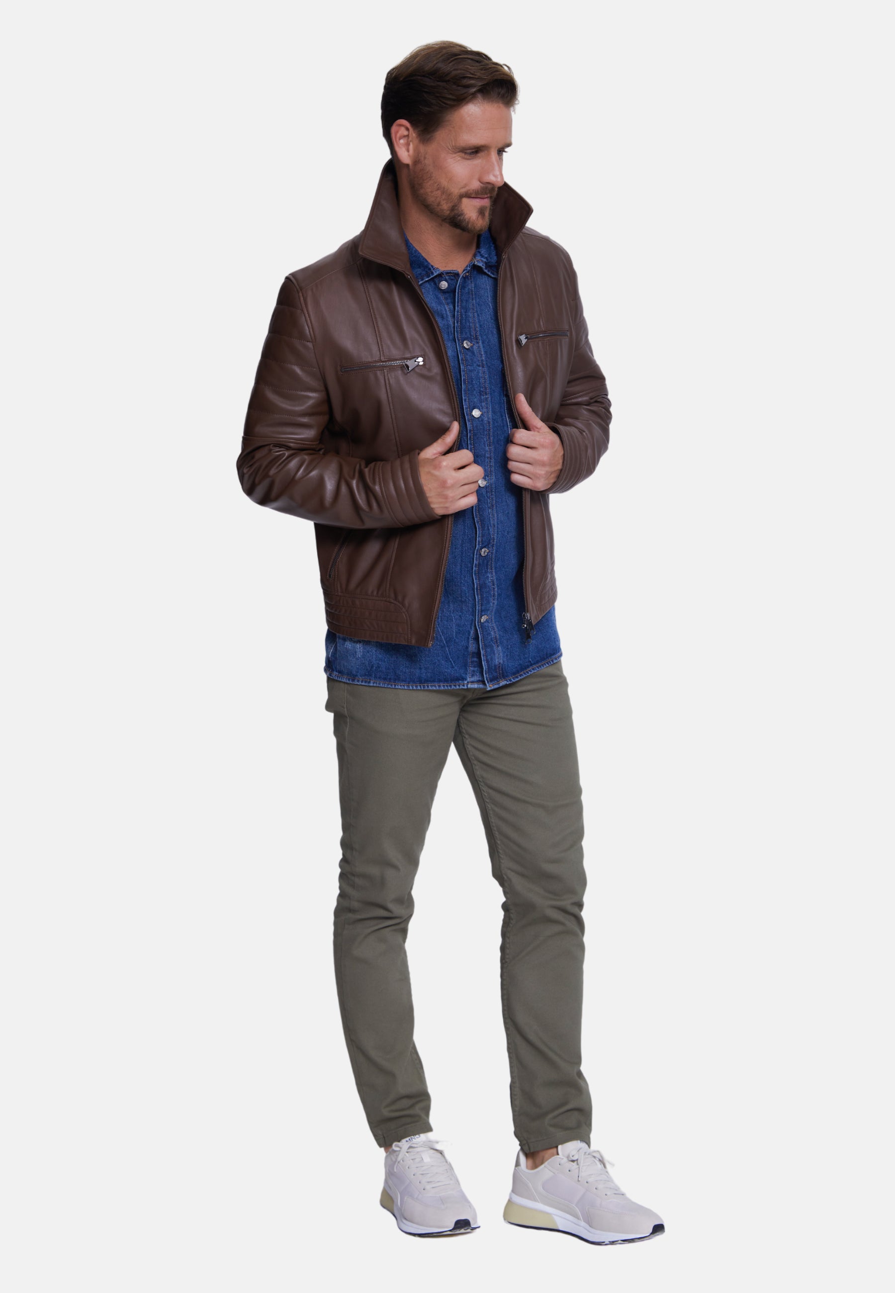 Men's Fashion Leather Jacket, Nappa Chocolate Brown