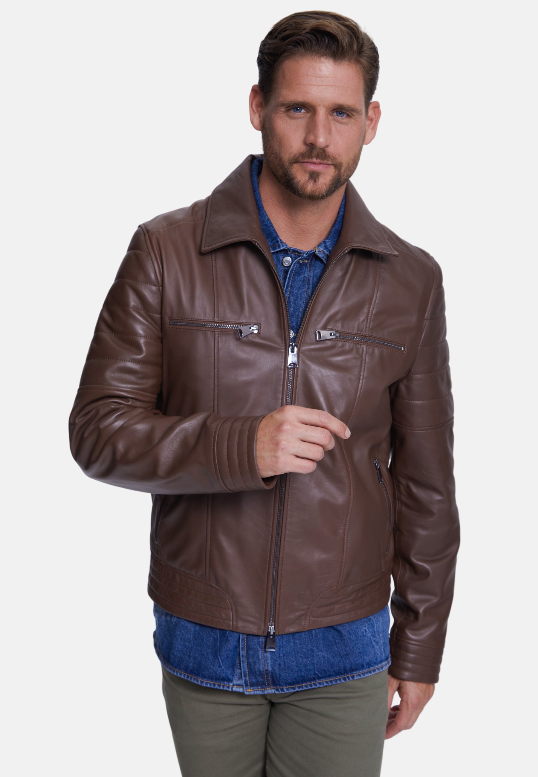 Men's Fashion Leather Jacket, Nappa Chocolate Brown