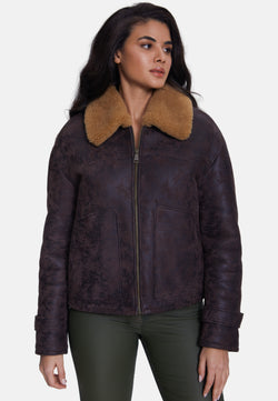 Image of Women's Fashion Jacket, Aged Brown With Ginger Curly Wool