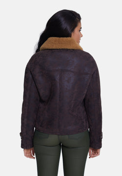 Image of Women's Fashion Jacket, Aged Brown With Ginger Curly Wool