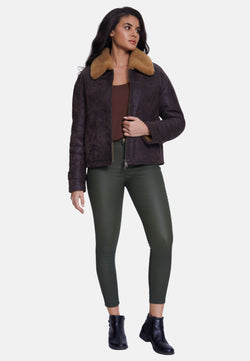 Image of Women's Fashion Jacket, Aged Brown With Ginger Curly Wool