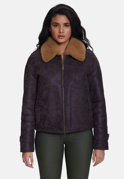 Image of Women's Fashion Jacket, Aged Brown With Ginger Curly Wool