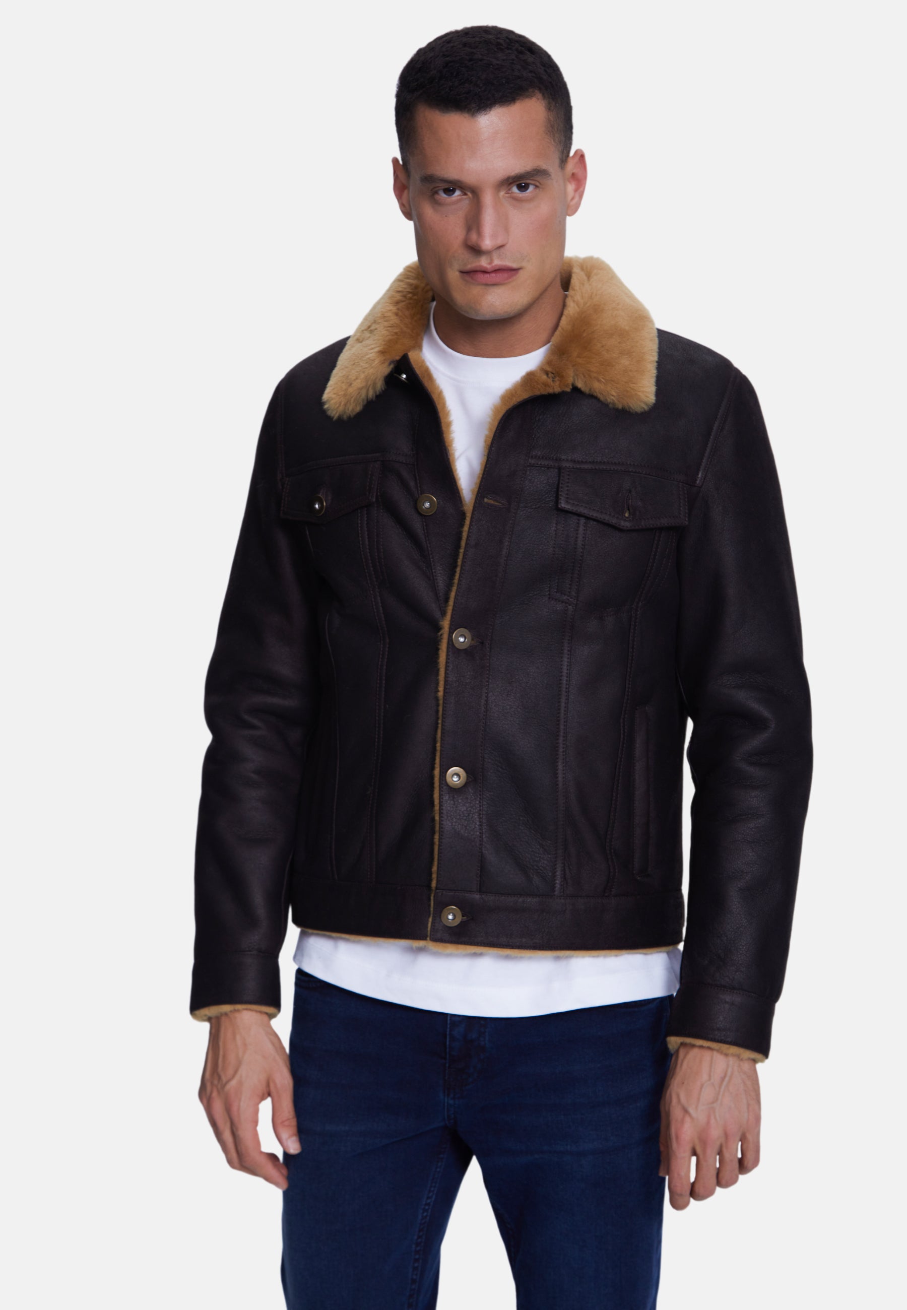 Men's Casual Jacket, Washed Brown With Ginger Wool