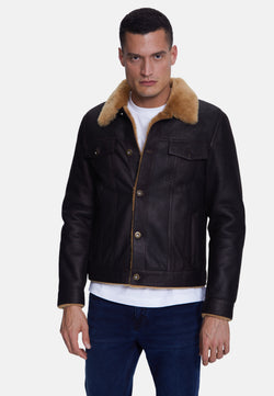 Image of Men's Casual Jacket, Washed Brown With Ginger Wool