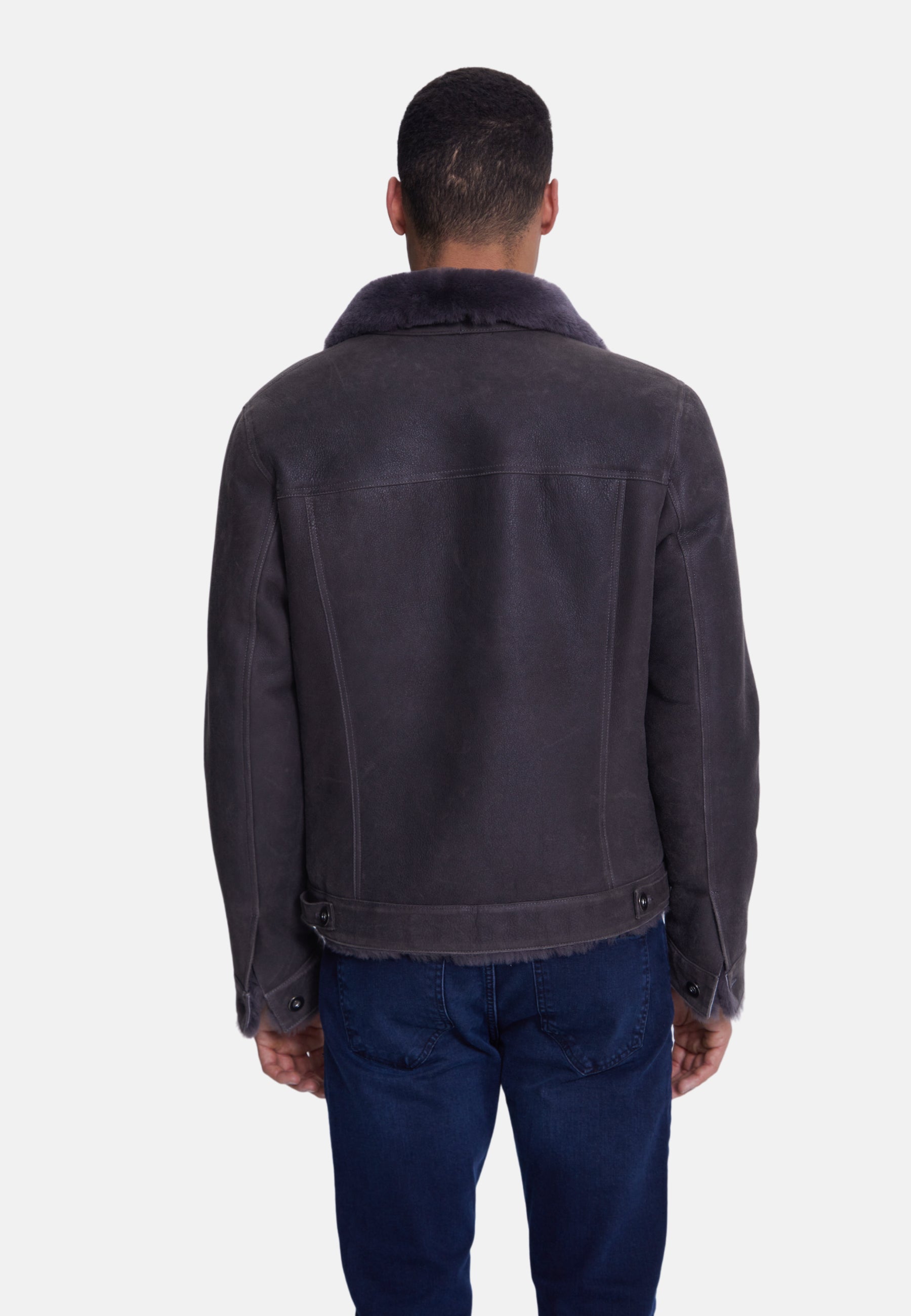 Men's Suede Casual Jacket, Washed Anthracite With Anthracite Wool