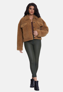 Image of Women's Shearling Jacket, Silky Brown Ginger Curly Wool