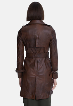 Image of Women's Genuine Leather Trench Coat, Whiskey