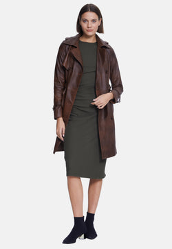 Image of Women's Genuine Leather Trench Coat, Whiskey