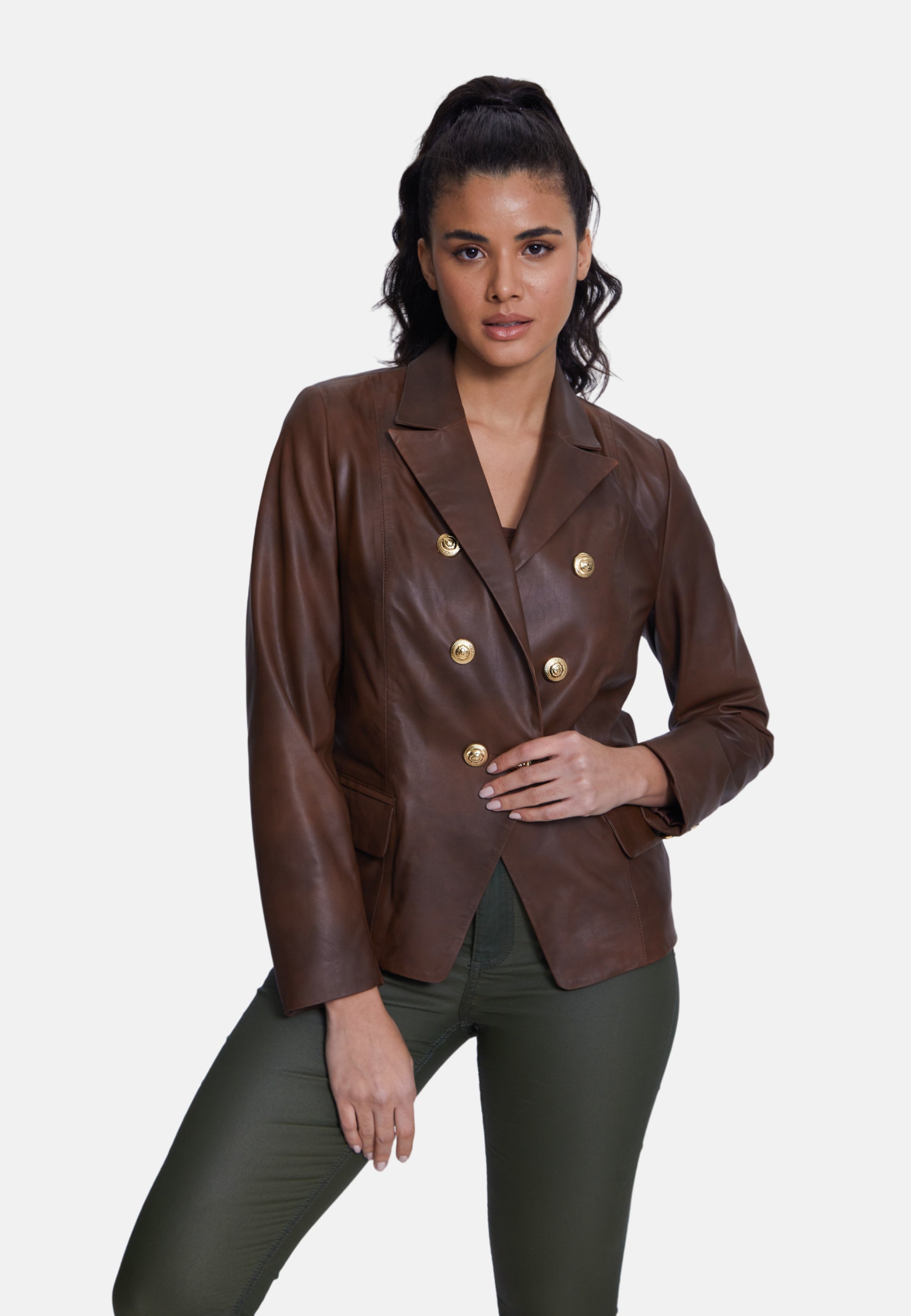 Genuine Leather Blazer Jacket, Whiskey