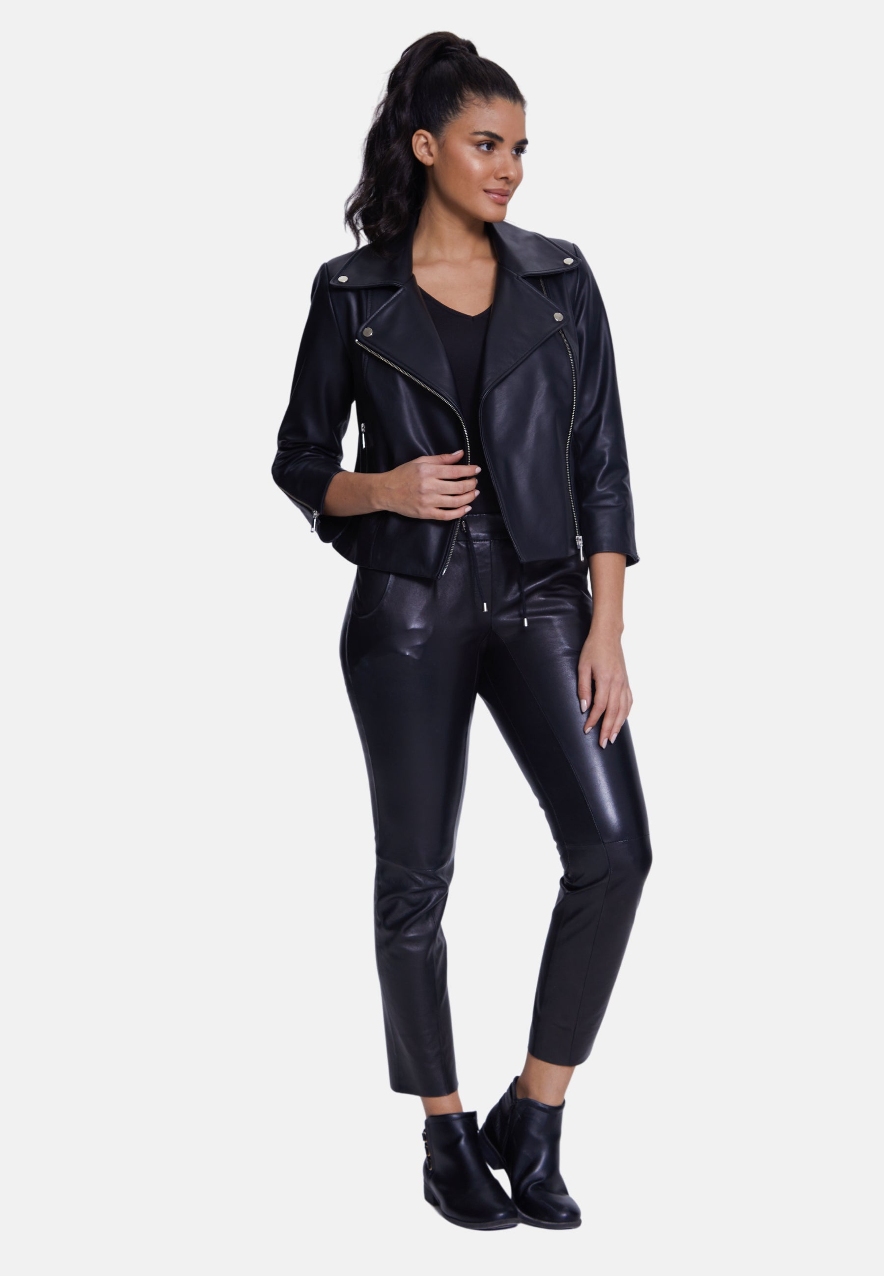 Women's Short-Sleeve Biker Jacket, Black