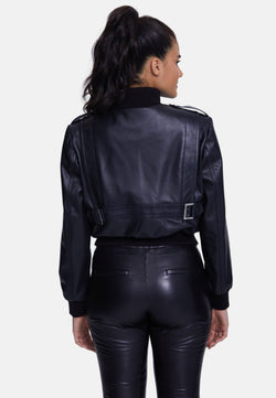 Image of Genuine Leather Bomber Jacket, Black Nappa