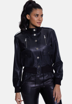 Image of Genuine Leather Bomber Jacket, Black Nappa