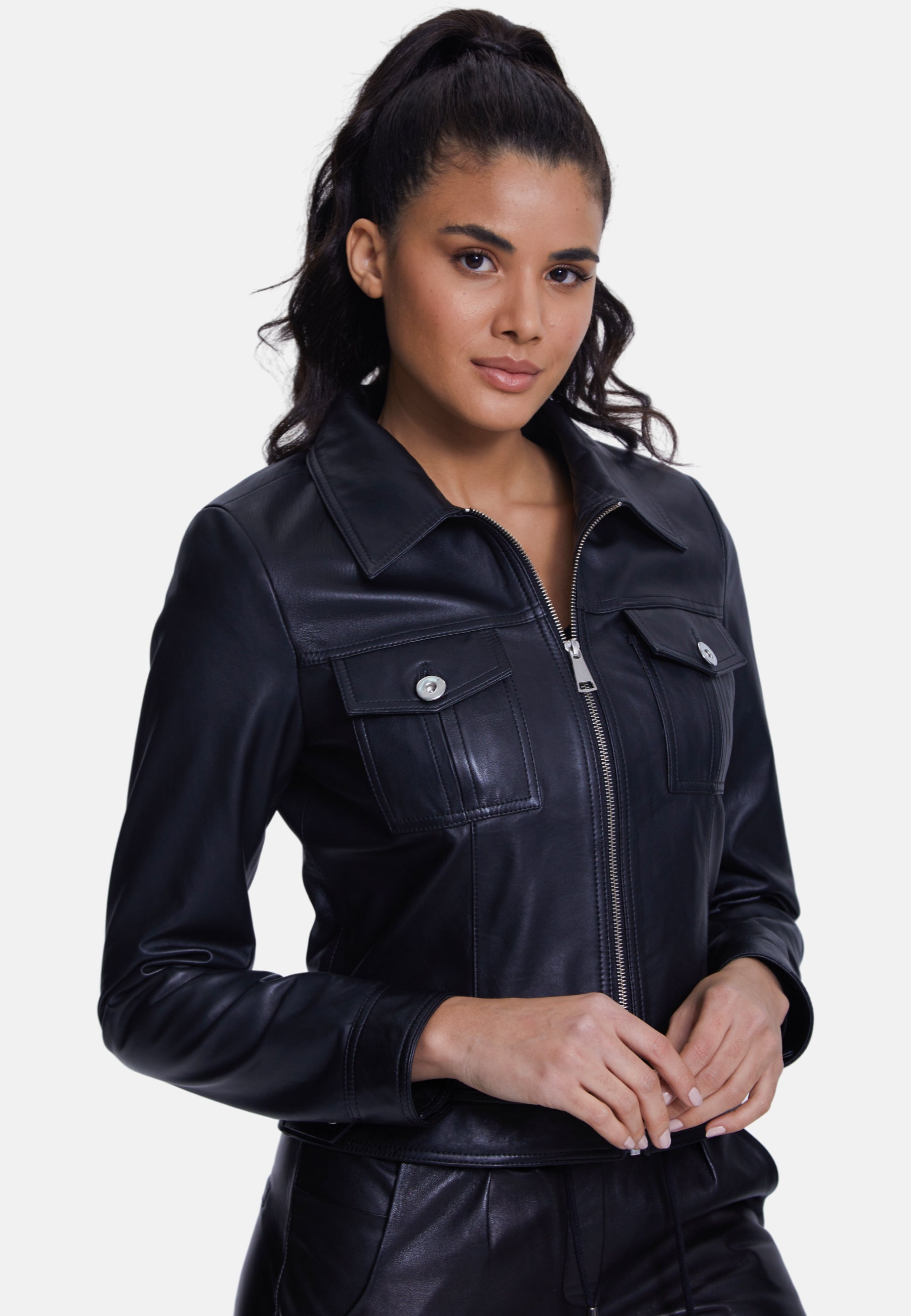 Denim Style Zipper Nappa Black