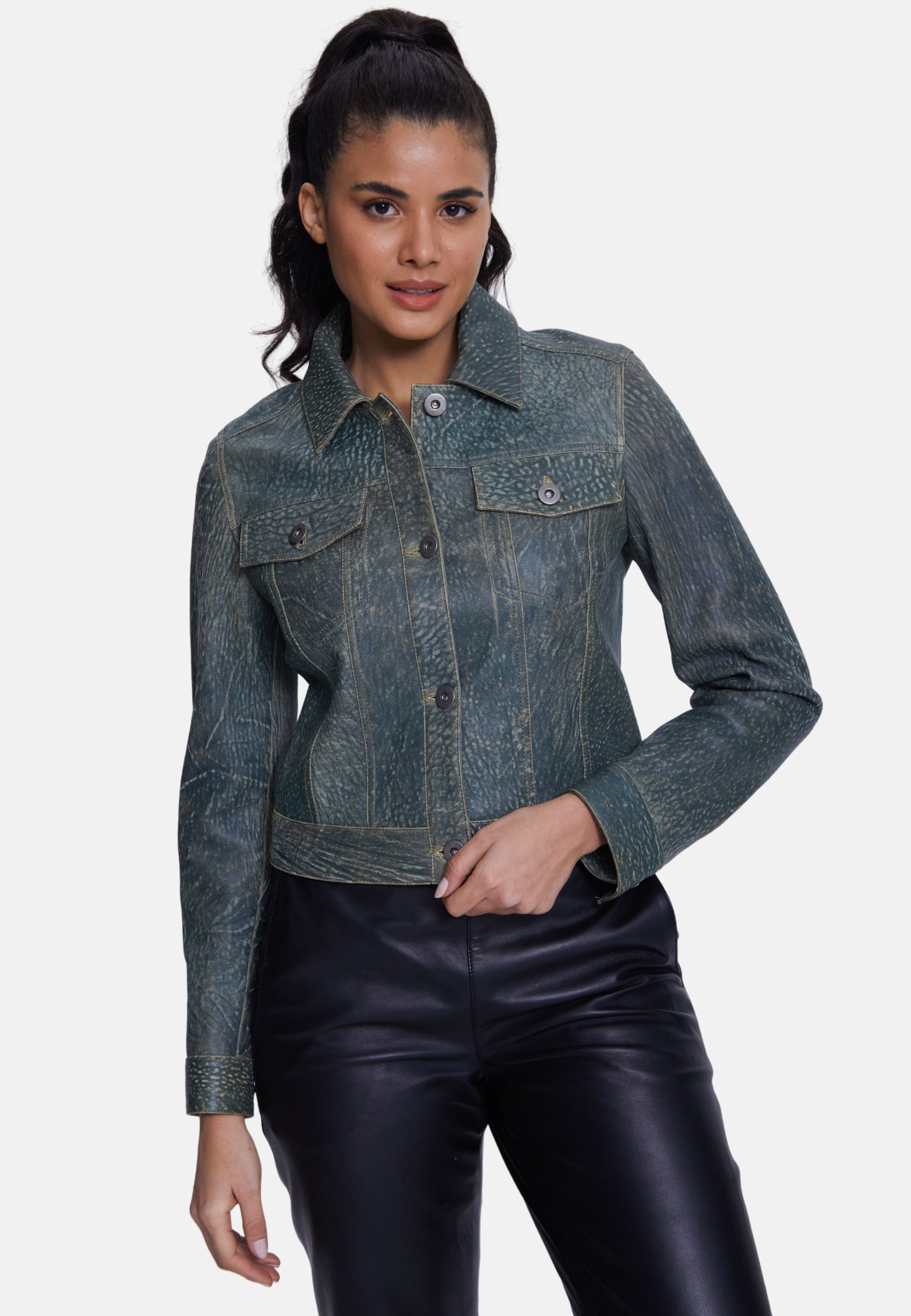 Authentic Western Leather Jacket, Stoning Green