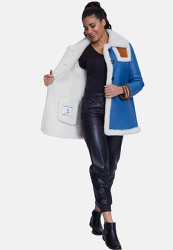 Image of Women's Shearling Jackets, Blue With White Wool