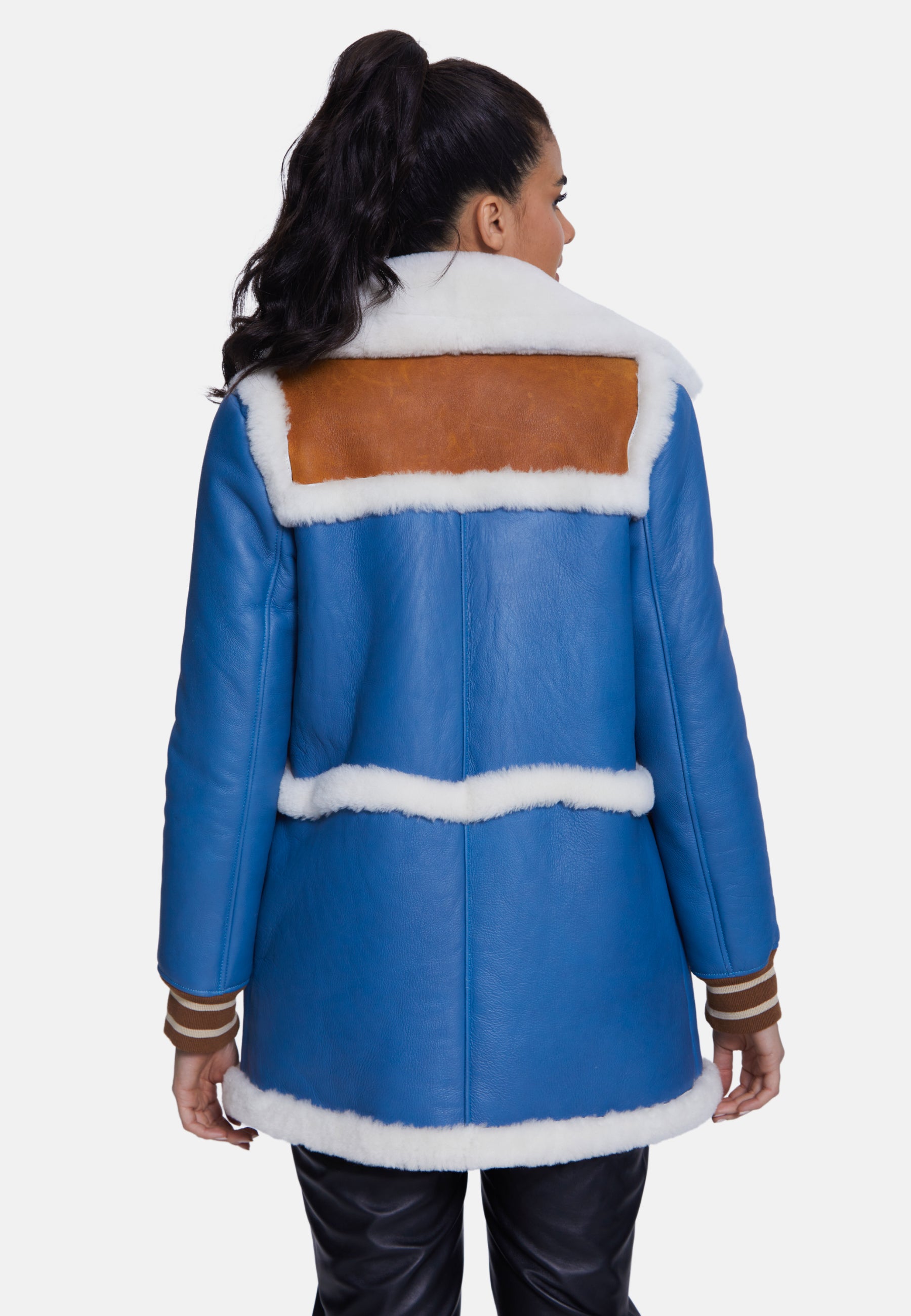 Women's Shearling Jackets, Blue With White Wool