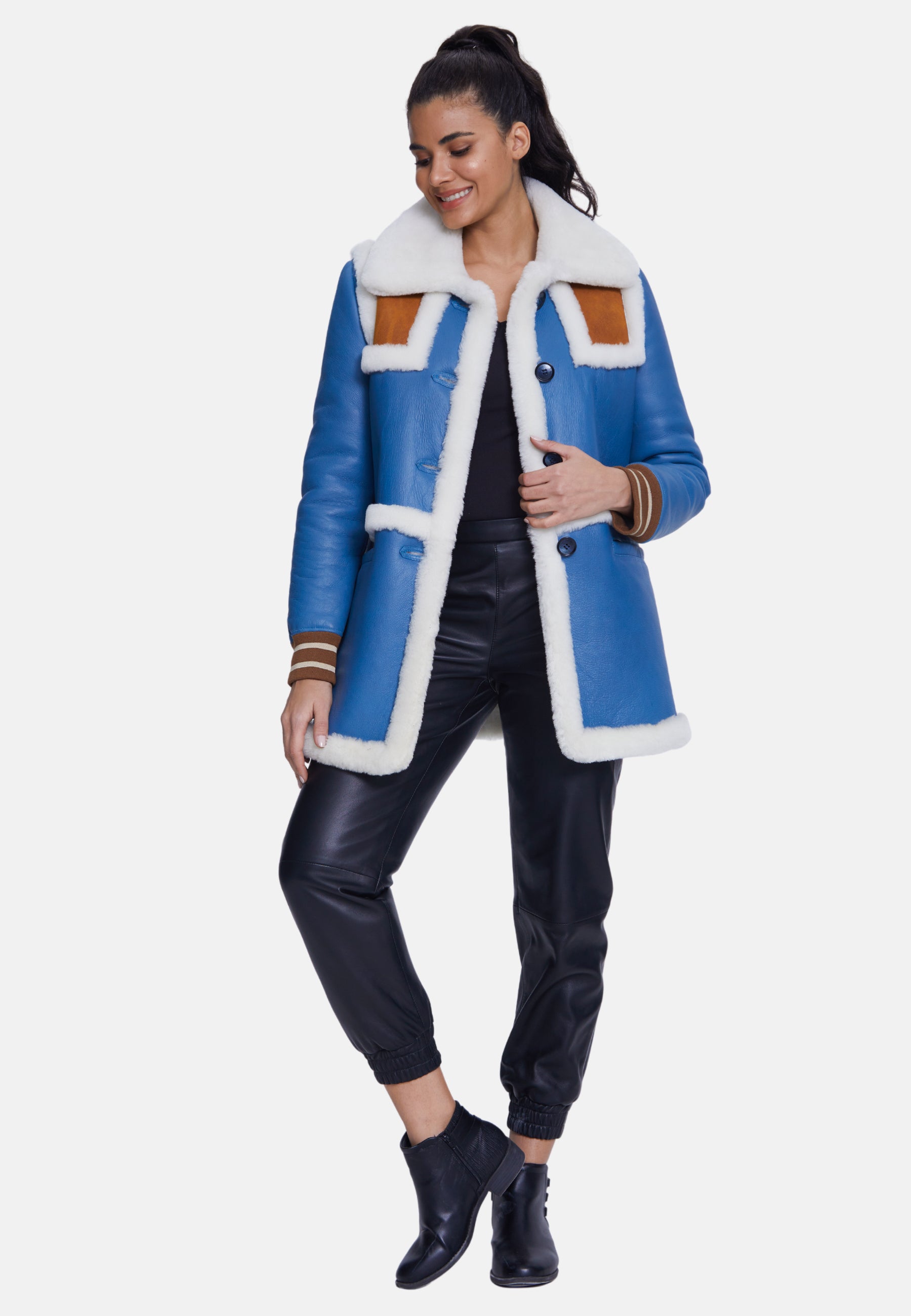 Women's Shearling Jackets, Blue With White Wool