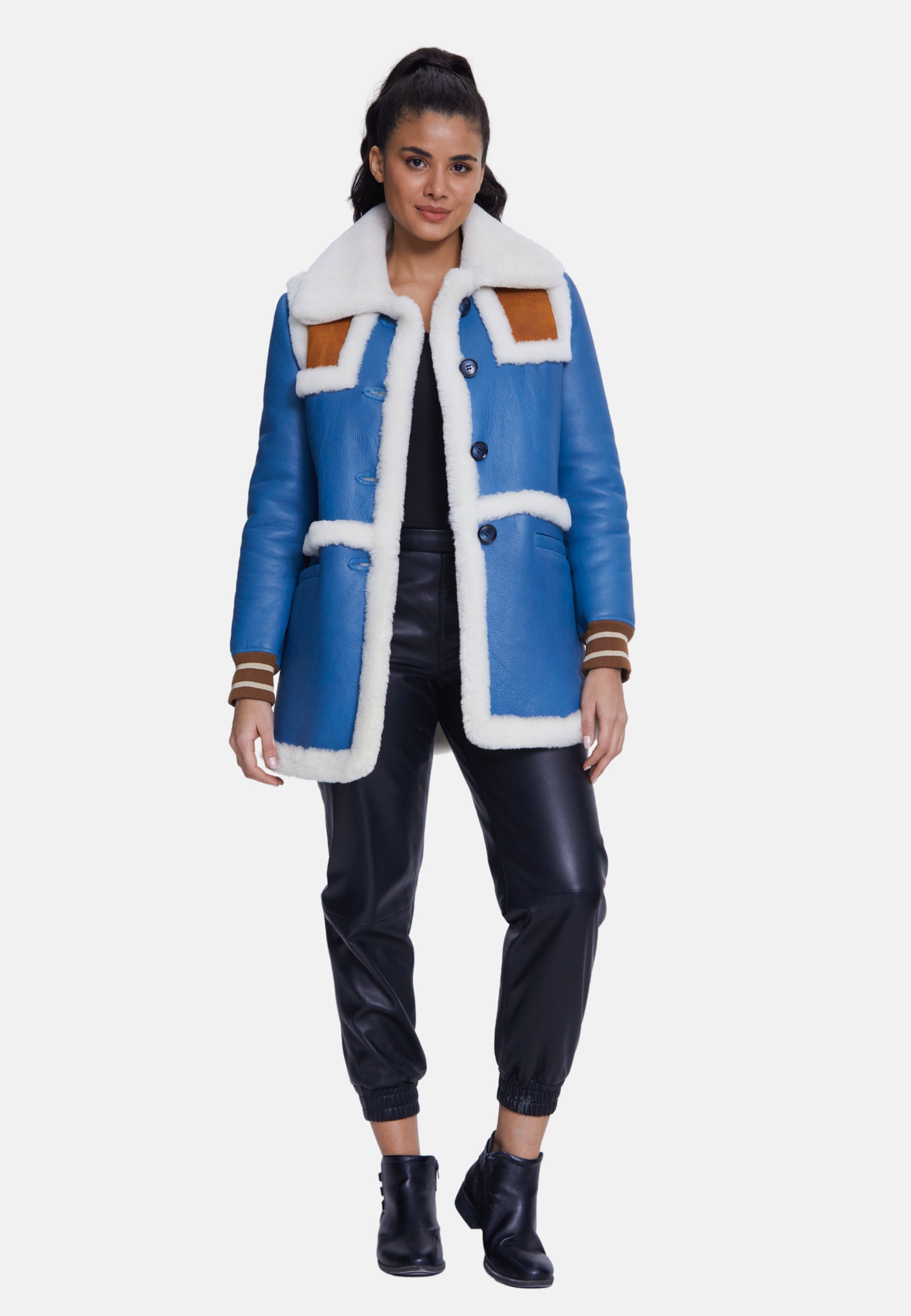 Women's Shearling Jackets, Blue With White Wool