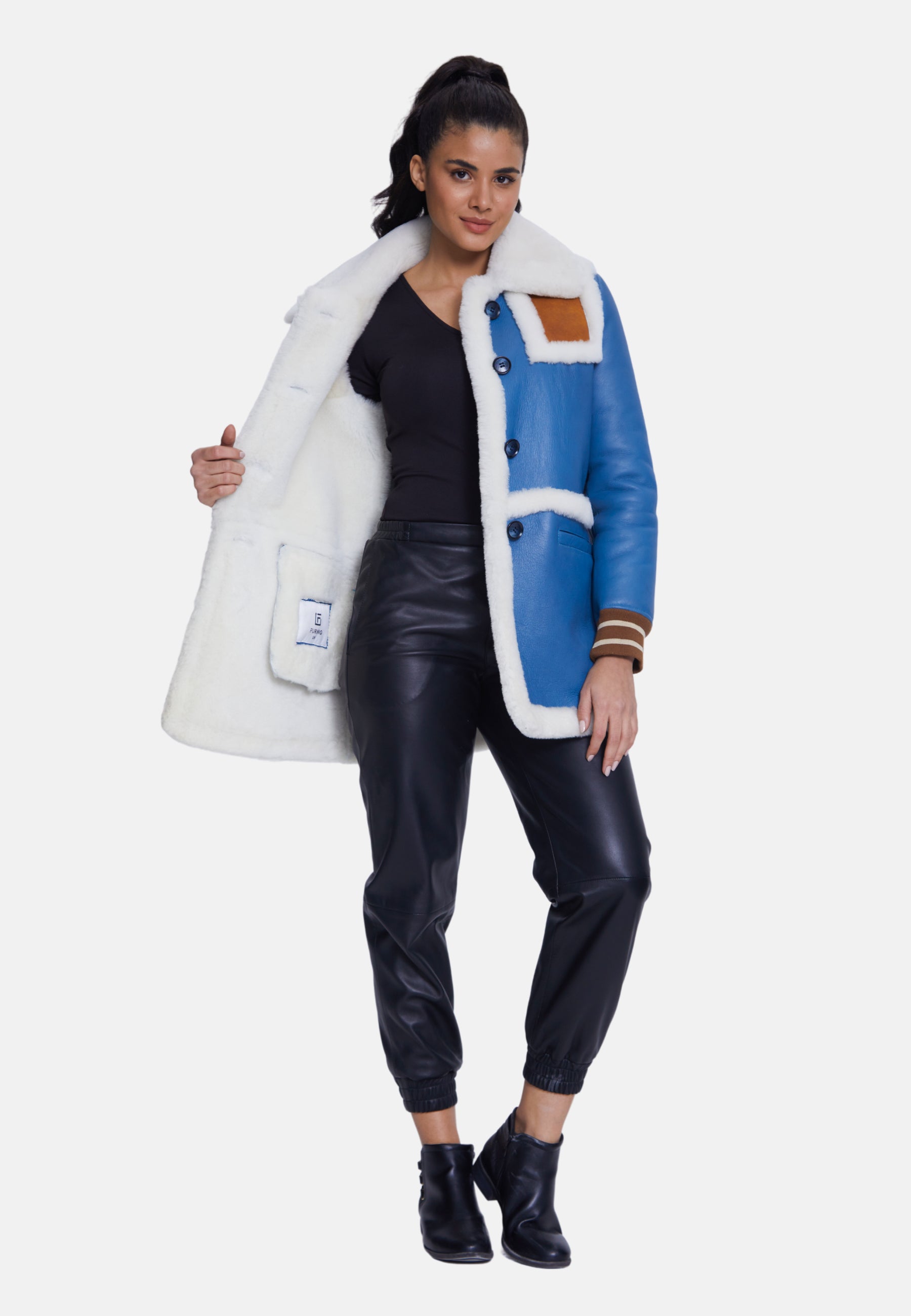 Women's Shearling Jackets, Blue With White Wool