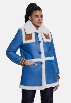 Image of Women's Shearling Jackets, Blue With White Wool