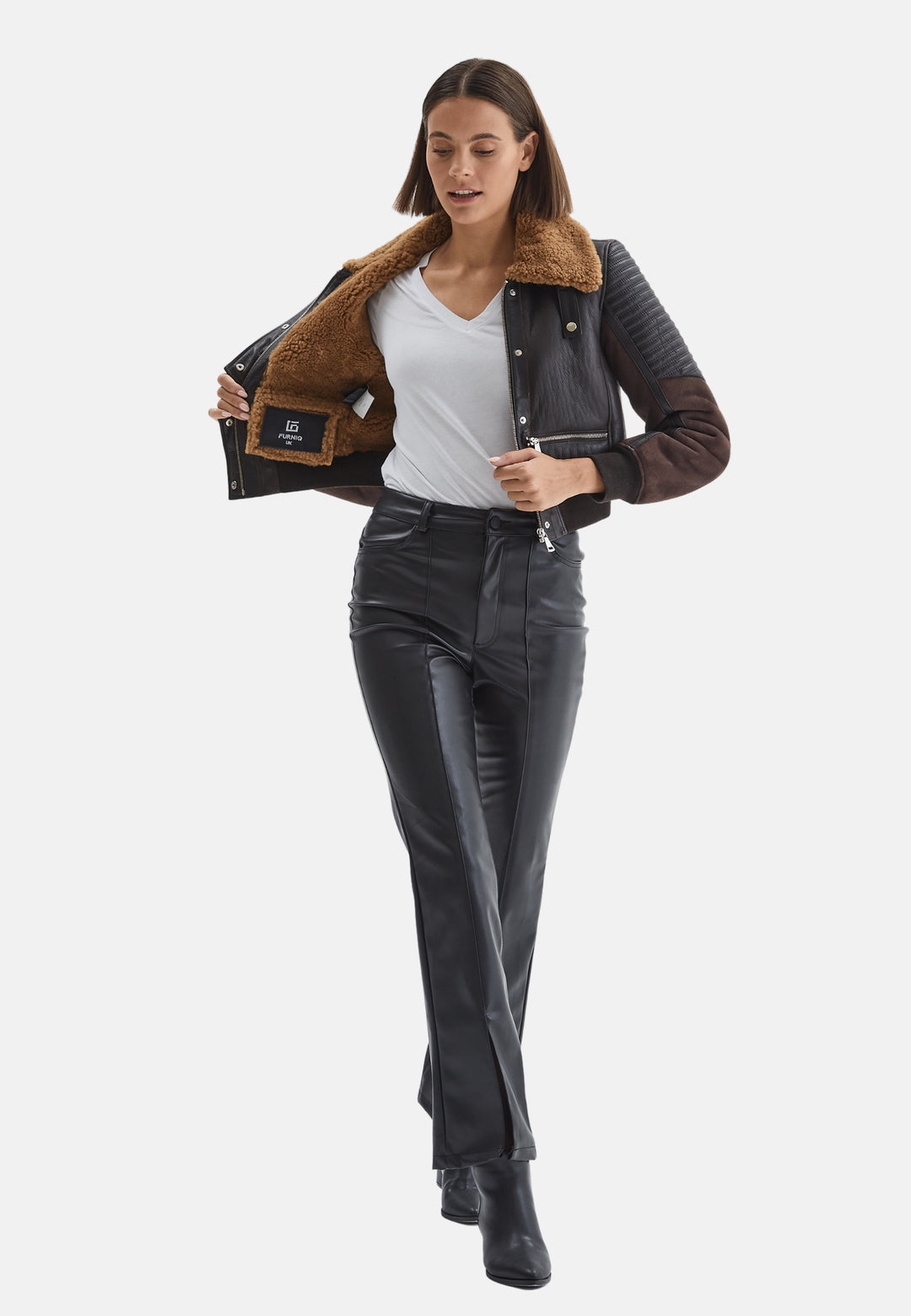 Women's Fashion Jacket, Silky Brown With Ginger Curly Wool