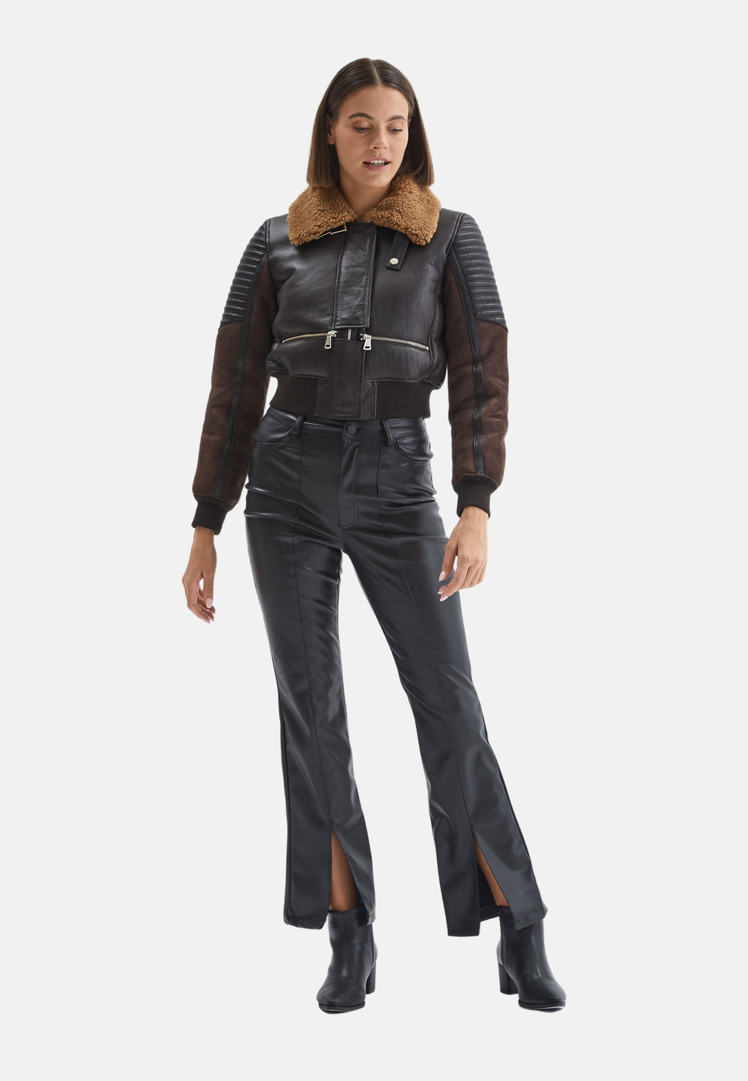 Women's Fashion Jacket, Silky Brown With Ginger Curly Wool