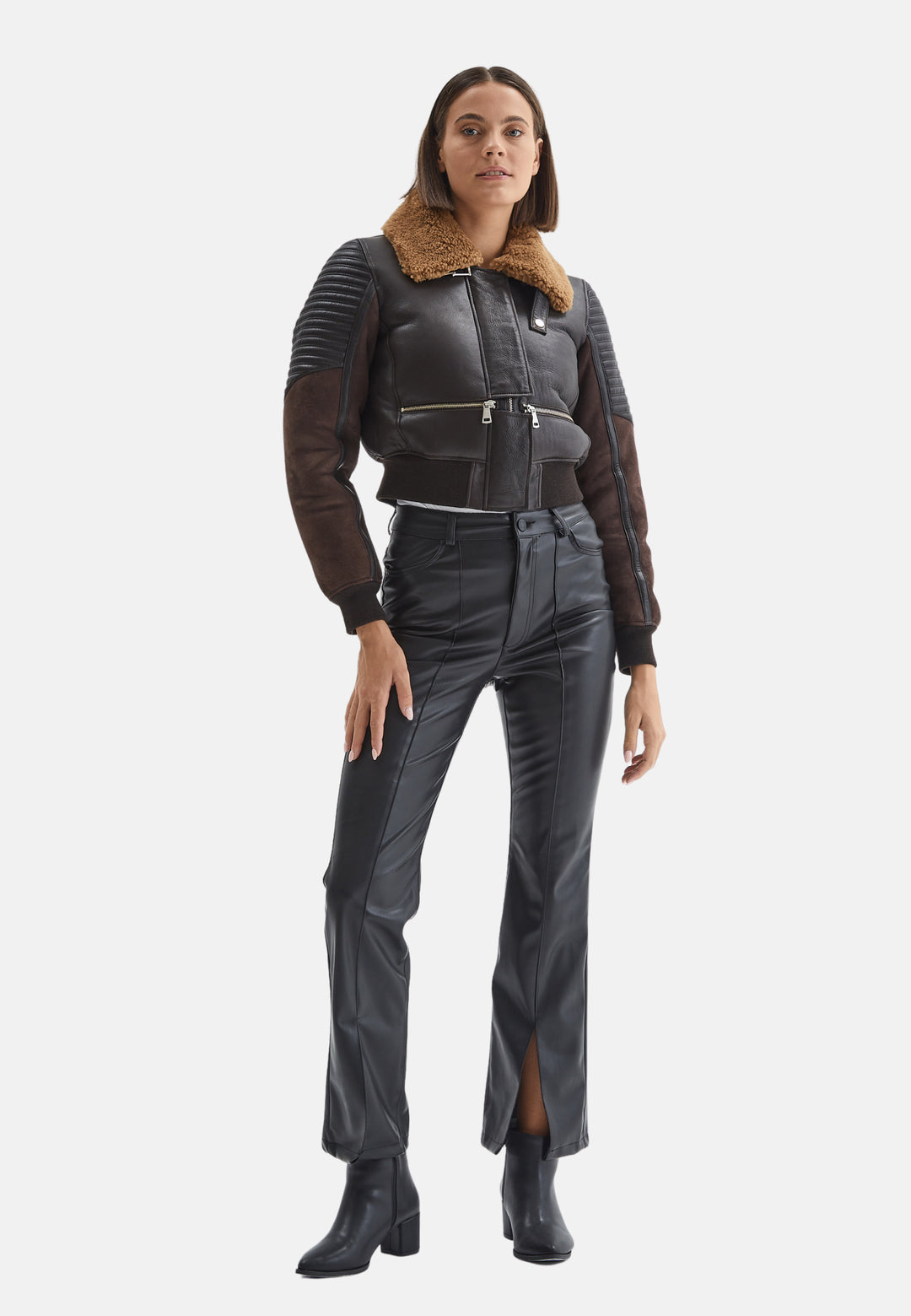 Women's Fashion Jacket, Silky Brown With Ginger Curly Wool