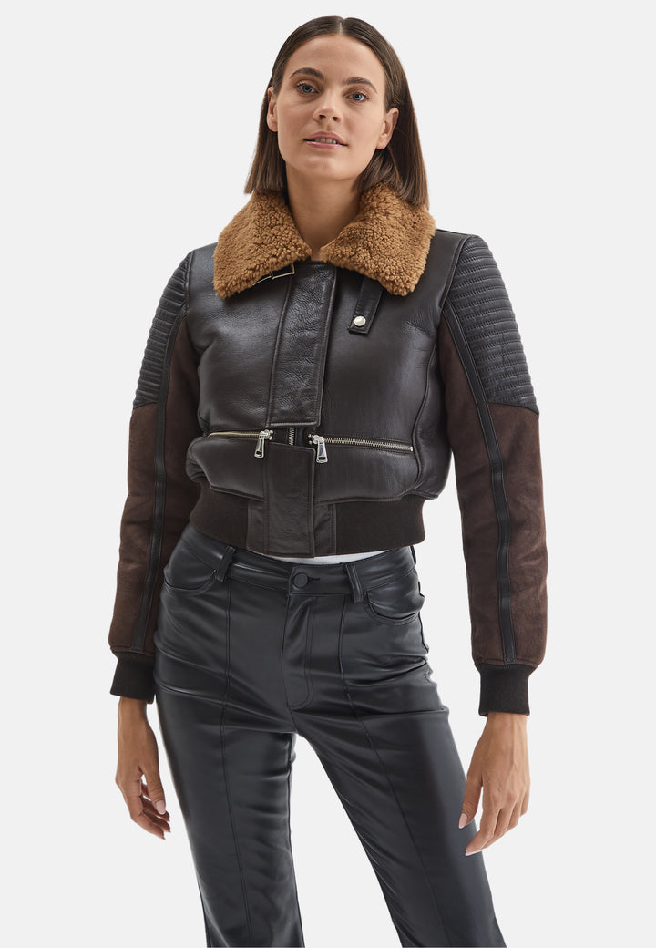 Women's Fashion Jacket, Silky Brown With Ginger Curly Wool