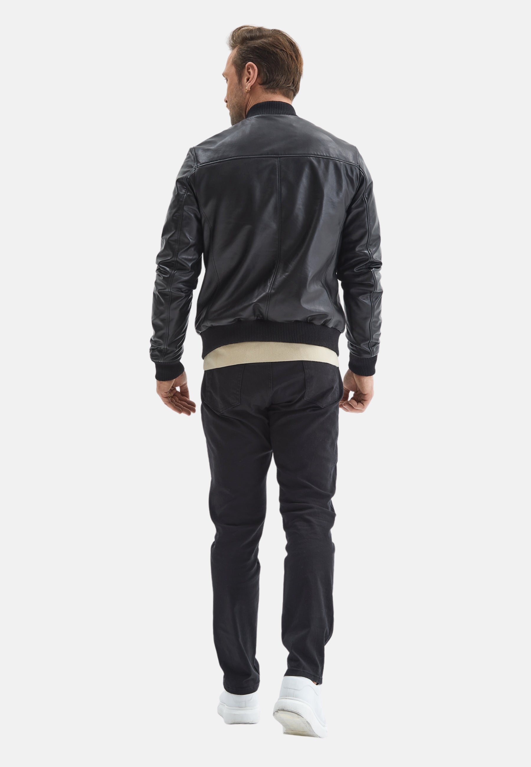 Men's Leather Bomber Jacket, Black