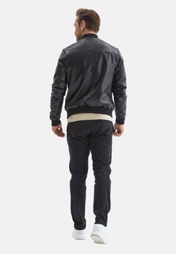 Image of Men's Leather Bomber Jacket, Black